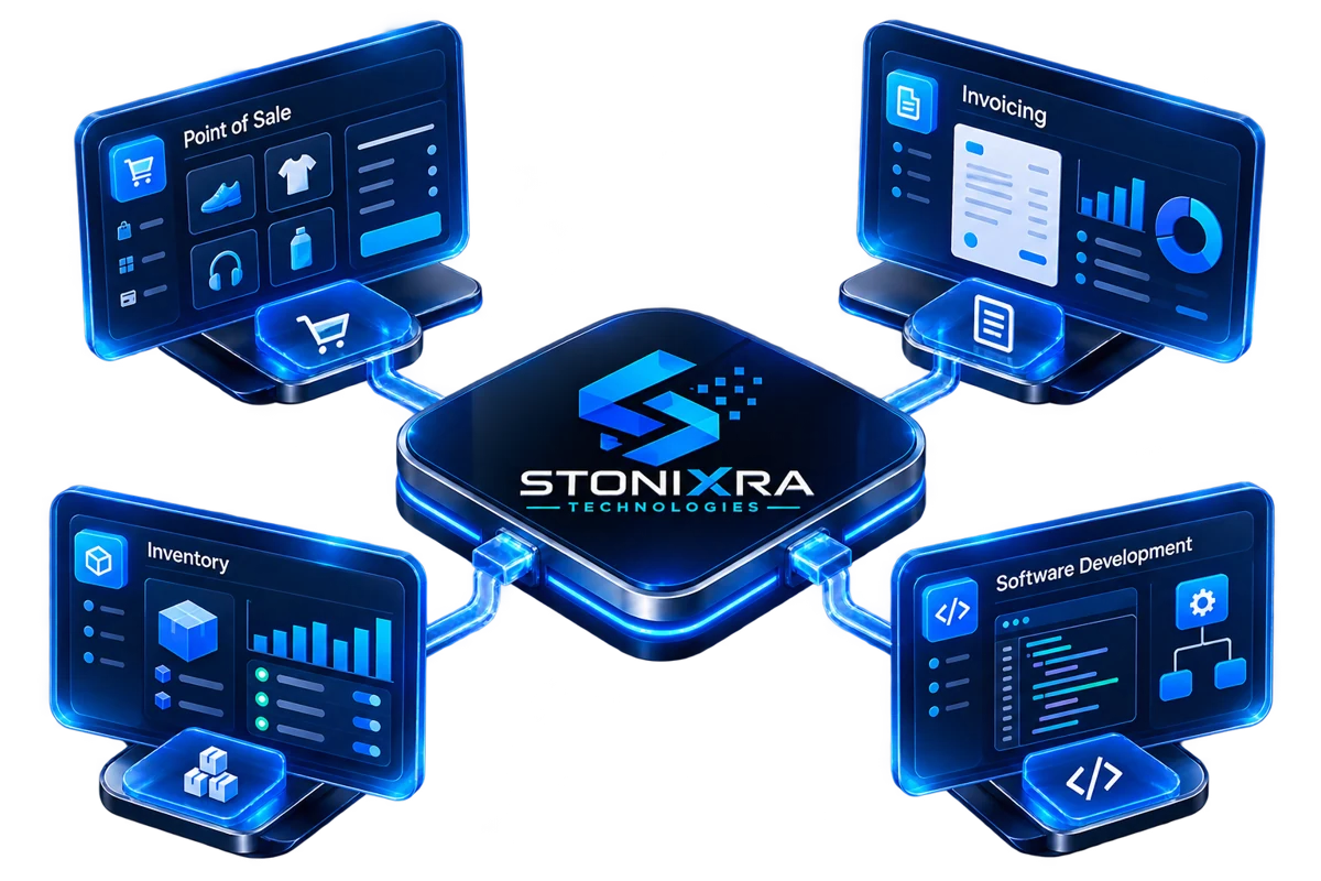 Stonixra Technologies software ecosystem: point of sale, invoicing, inventory and custom development